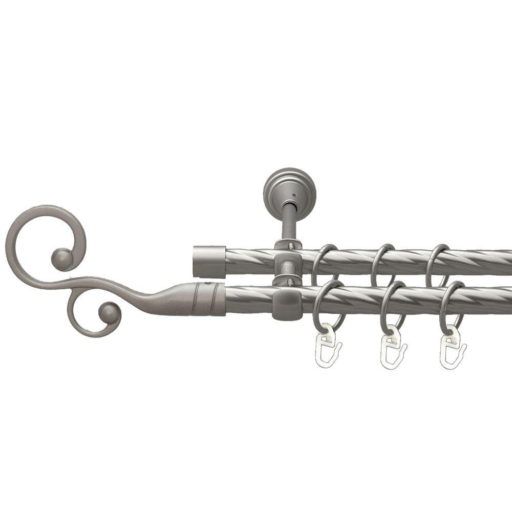 Карниз Orvit Флорес металевий дворядний відкритий скручена труба кільце металеве Сатин 16\16 мм 300 см Львов - изображение 1