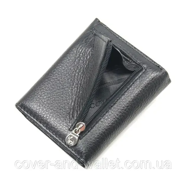 Небольшой женский кожаный кошелёк черного цвета с монетницей на молнии Marco Coverna Киев - изображение 4