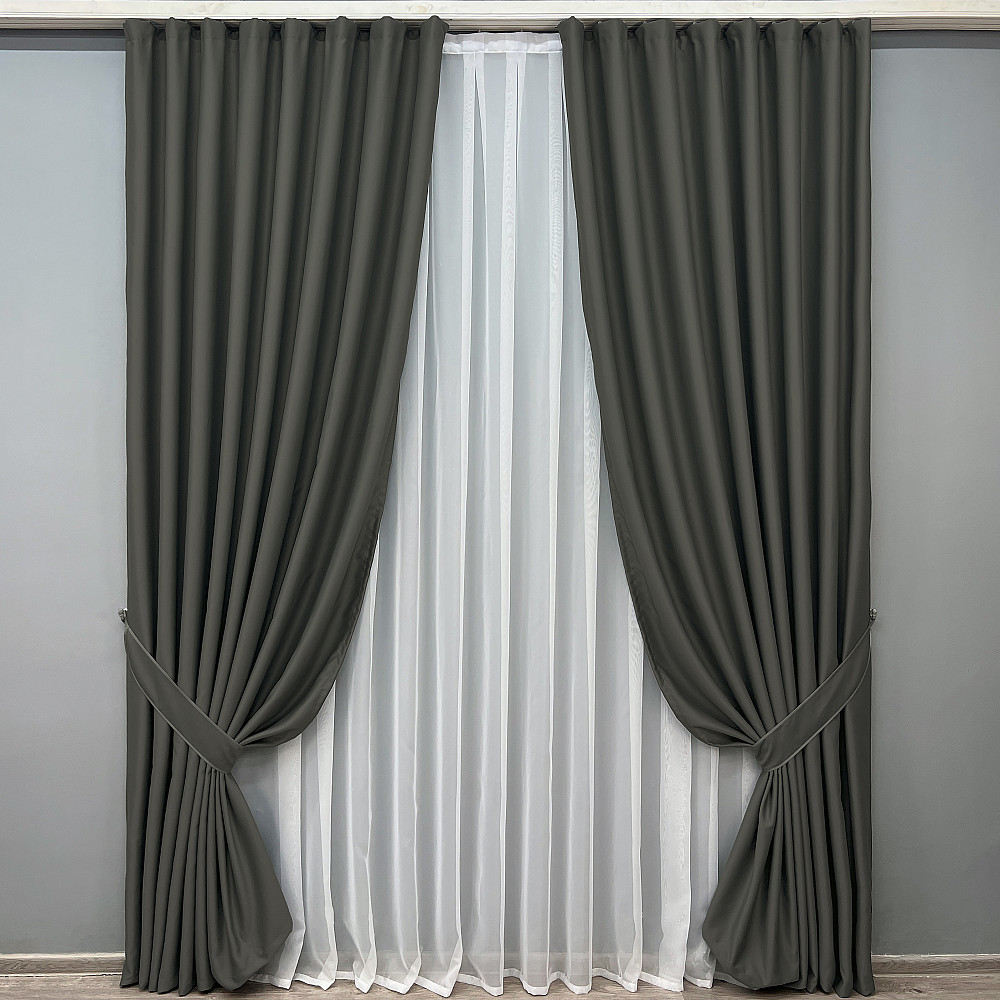 Комплект готових штор VR-Textil Блекаут Midnight № 1400ш Темно-сірий 200х290 см 2 шт (32-473) Київ - фото 2