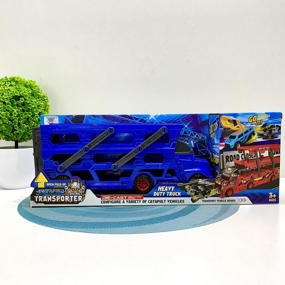 Трейлер-автовоз розкладний з набором машинок 6шт Синій (K180A10) Чернігів - фото 3