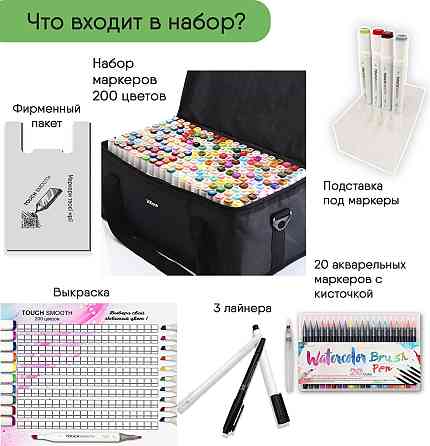 Набір скетч маркерів Touch Smooth на спиртовій основі 200 штук + 20 шт маркерів для скетчинга з пензлем Кам'янець-Подільський