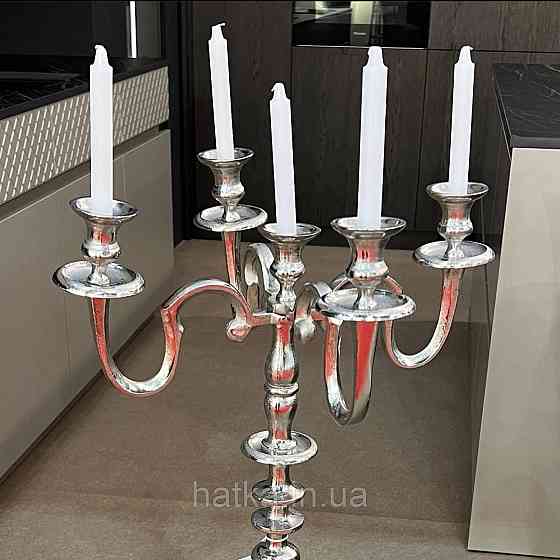 Подсвечник напольный металлический на 5 свечек 94,5х 50 см  «Корона»  серебряный  металл Киев