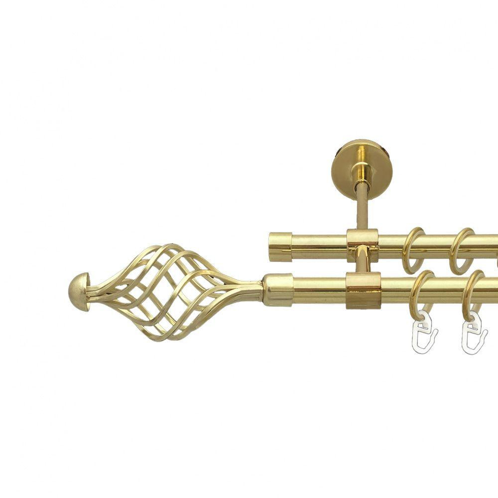 Карниз Orvit Арезо металевий дворядний закритий гладка труба кільце металеве Золото 16\16 мм 200 см (00-00014484) Львів - фото 1