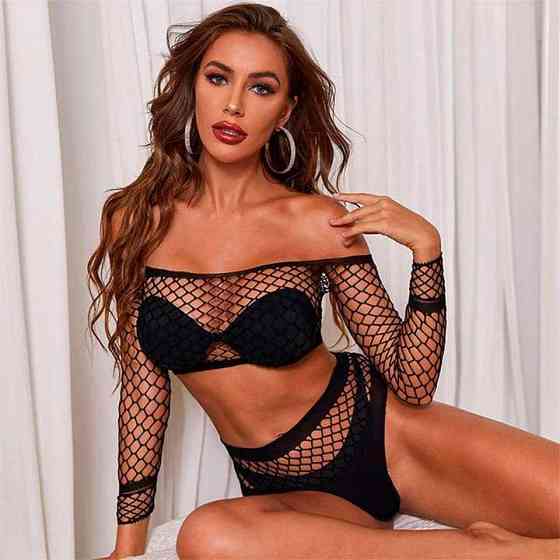 Идеальный комплект с топом и трусиками в сетку - Черный - S/М – Эротическое бельё Винница