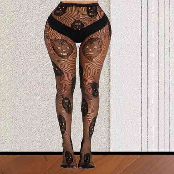Колготки с черепами на хэллоуин женские one size черный Киев