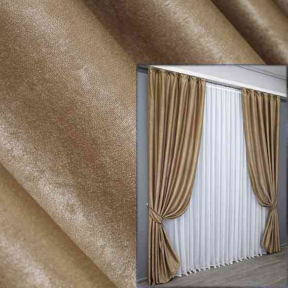 Комплект готовых штор VR-Textil Лен Парма № 1354ш Темно-золотистый 150х270 см 2 шт (33-0194) Киев