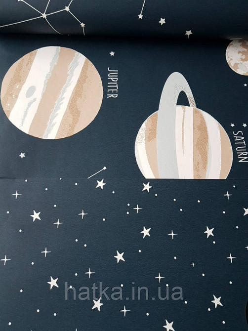 Шпалери флізелінові дитячі Caselio Our Planet зірки білі точки на темно синьому тлі світяться в темряві Київ - фото 4