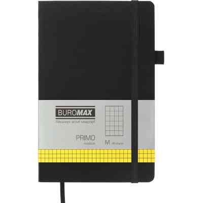 Книга записна Buromax Primo 125x195 мм 96 аркушів в клітинку обкладинка зі штучної шкіри Чорна (BM.291161-01) Вінниця