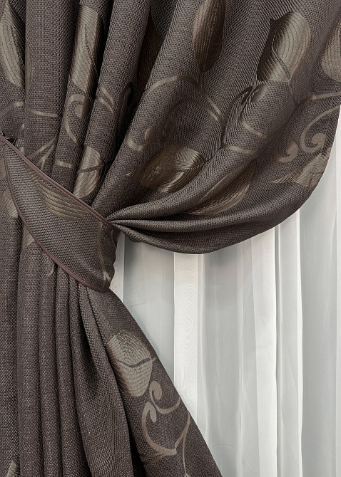 Комплект готових штор VR-Textil Льон Рогожка № 1687ш Венге 200х270 см 2 шт (32-342) Київ - фото 5