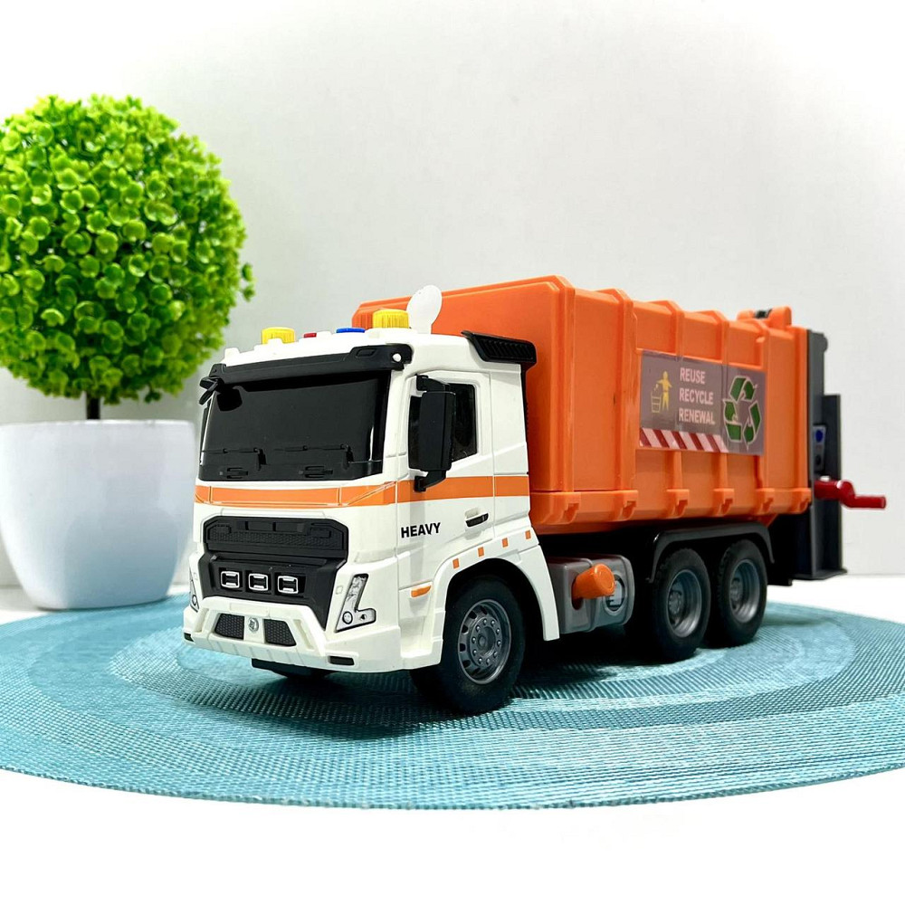 Сміттєвоз машинка інерційна звук підсвічування 1:16 Помаранчева (A1110-3-13) Чернігів - фото 2