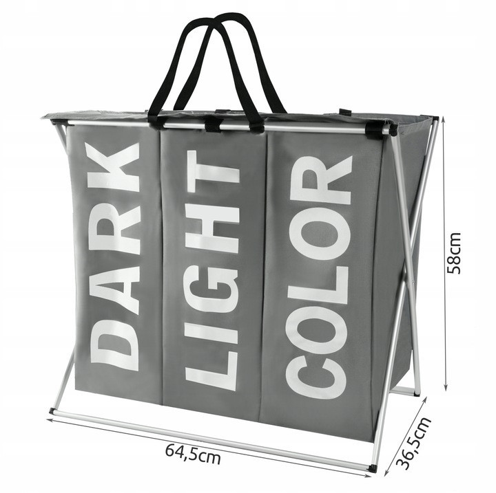 Кошик для білизни зі складною рамою 3 відділення Ruhhy (12257) Сірий Нововолинськ - фото 10