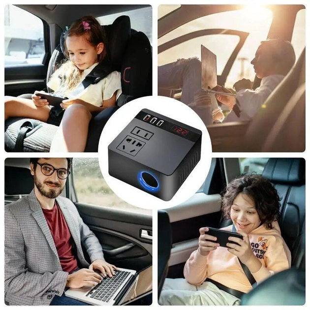 Автомобільний інвертор-перетворювач AC/DC з 12В/24В на 220В/120W + LCD (екран) 3хUSB Вінниця - фото 11