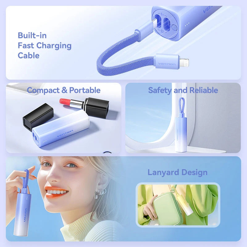 УМБ Vention 5000mAh 20W PD, USB-C In/Out, Lightning In/Out, with cable, Gradient Blue Вінниця - фото 5