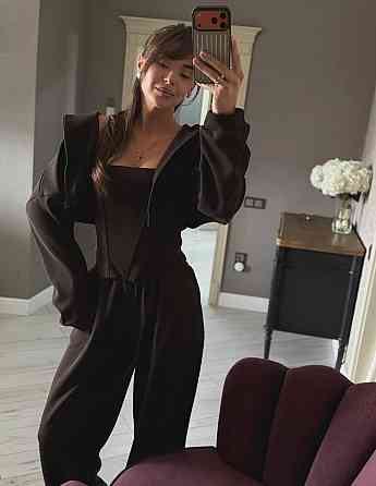 Женский стильный повседневный костюм-тройка турецкая трехнить пенье Шоколад Одесса