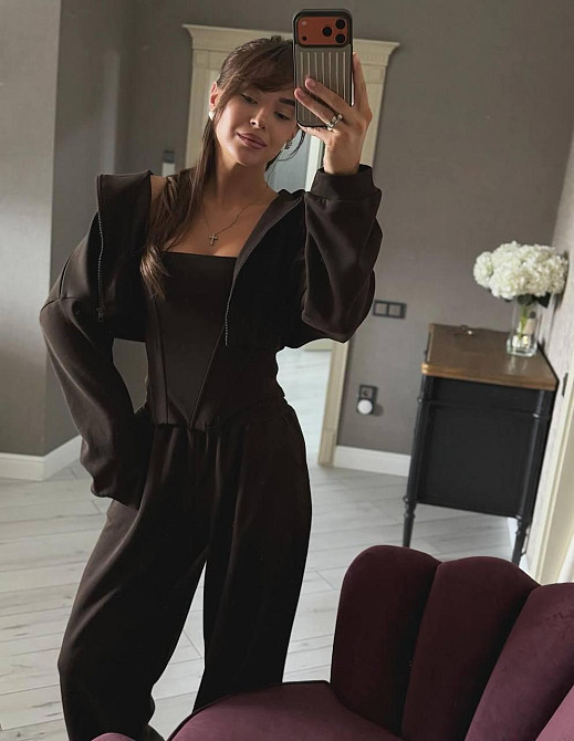 Женский стильный повседневный костюм-тройка турецкая трехнить пенье Шоколад Одесса - изображение 1