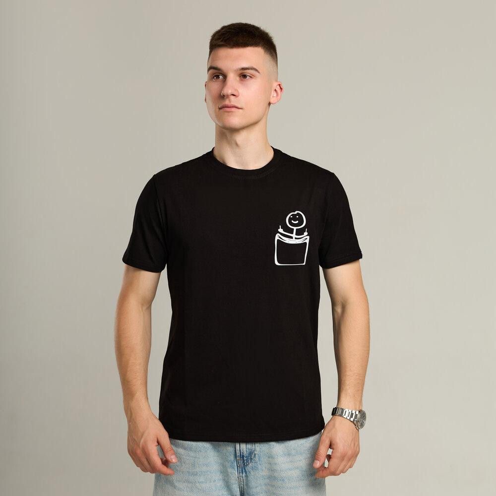 Футболка мужская однотонная черная Pobedov Peremoga - наклейка Человечек с факами Киев - изображение 1