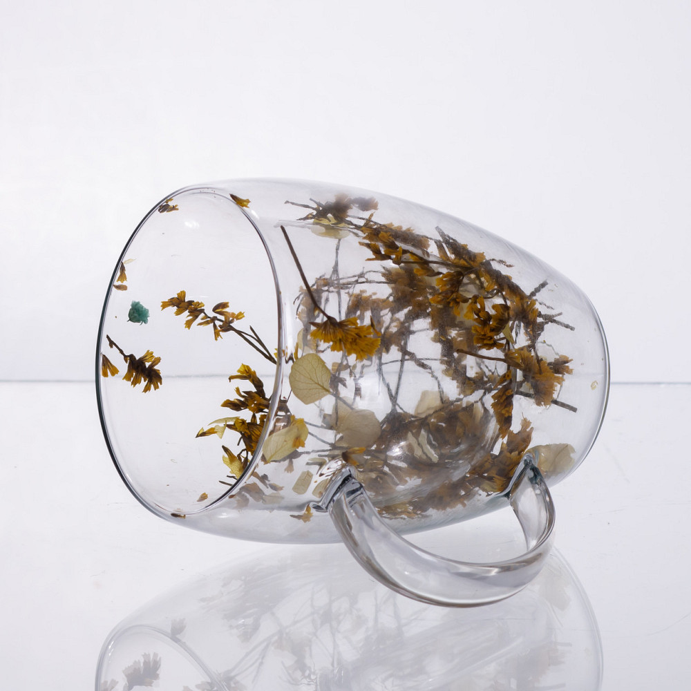 Чашка скляна з подвійними стінками, склянка з термостійкого скла з декором жовтих сухоцвітів 350 мл 64486-43 Київ - фото 3