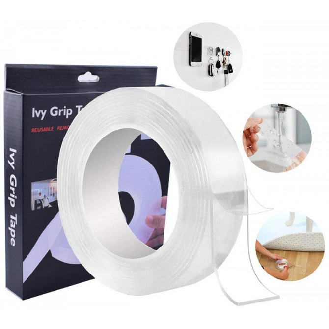 Многоразовая двухсторонняя крепежная лента Ivy Grip Tape 3м для фиксации предметов без гвоздей Київ - фото 2
