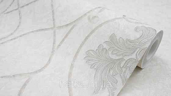 Шпалери метрові вінілові на флізеліні Sintra Classic класика вензелю завитки структурне біле золото на бежевому 423219 Київ