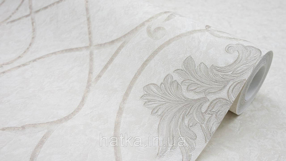 Шпалери метрові вінілові на флізеліні Sintra Classic класика вензелю завитки структурне біле золото на бежевому 423219 Київ - фото 2