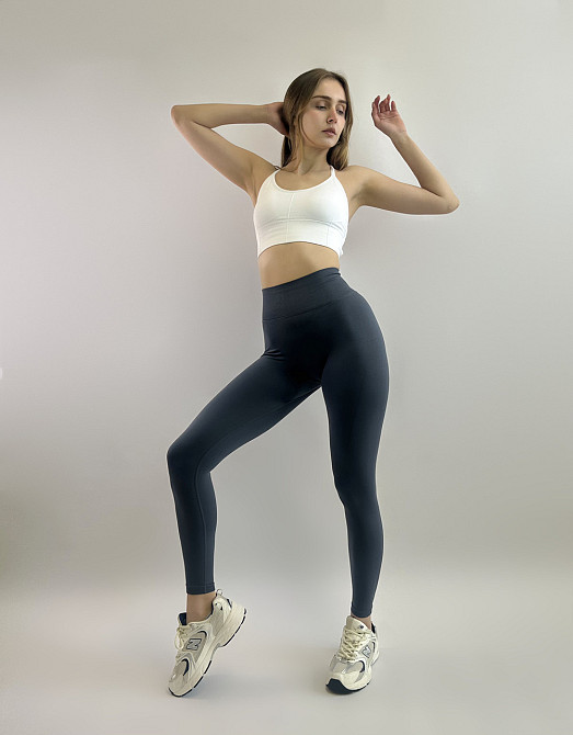 Жіночі спортивні лосини з ефектом пуш ап(Push up) широким поясом і високою посадкою однотонні Storm Одеса - фото 2
