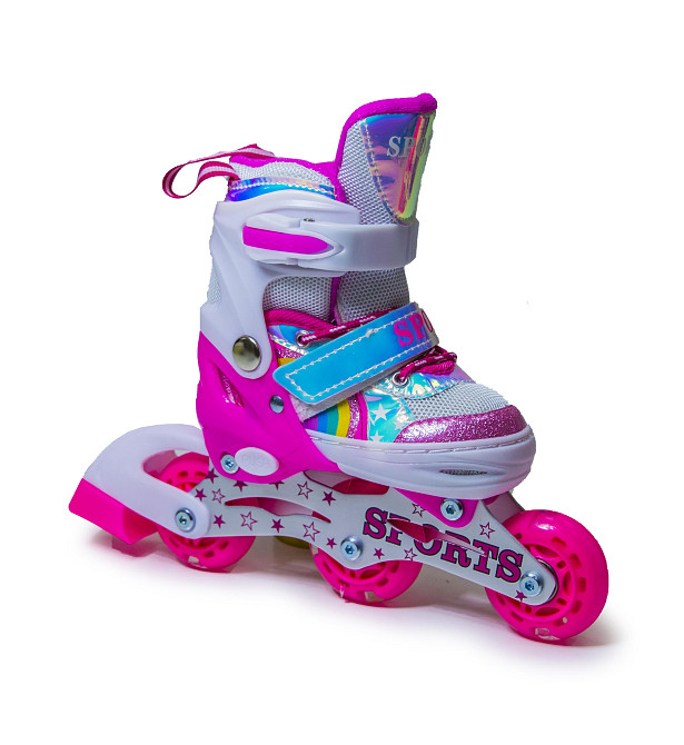 Детские раздвижные ролики Rainbow Scale Sports розовые, размер 26-29. Все колеса светятся Одесса - изображение 4