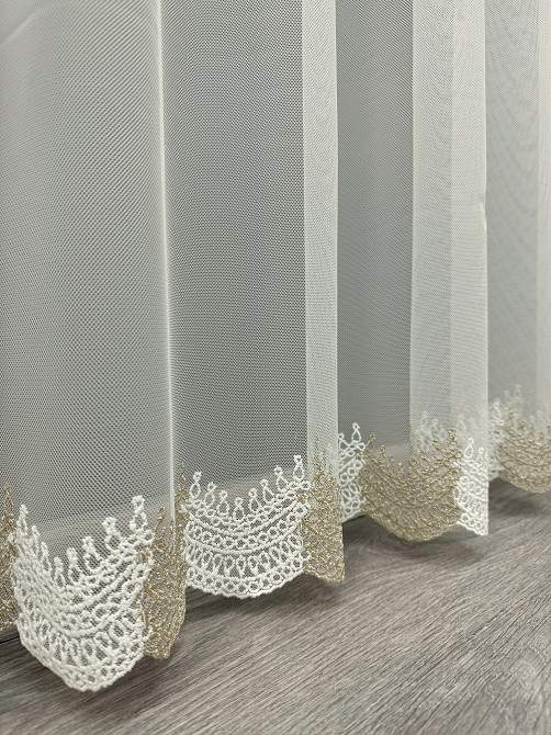 Тюль "Грек-сітка" з вишивкою колір молочний з золотистим 1462т Київ - фото 7