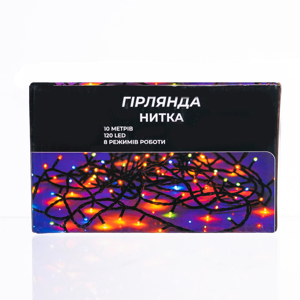 Новорічна гірлянда кімнатна нитка 10 м 120 LED чорний провід Білий W120LED10MBW Київ - фото 4