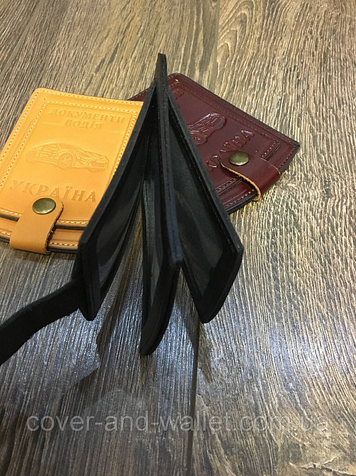 Бордова обкладинка документи водія на кнопці із натуральної шкіри Київ - фото 7