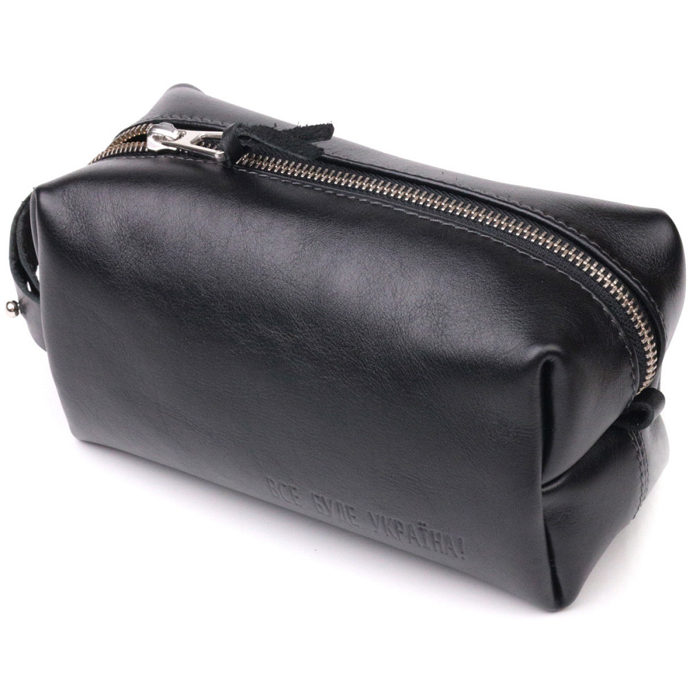 Косметичка среднего размера из гладкой кожи на молнии Украина GRANDE PELLE 16764 Черная Киев - изображение 1