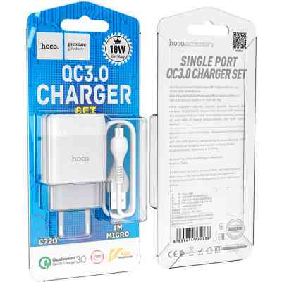 Зарядний пристрій HOCO C72Q Glorious USB QC3.0 + cable USB to Micro 5P 18W White (6931474732538) Вінниця
