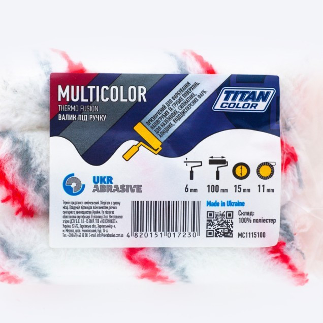 Валик хутряний під ручку 6х15х100 мм, ворс 11 мм TITAN COLOR МULTICOLOR 3 шт Рівне - фото 1