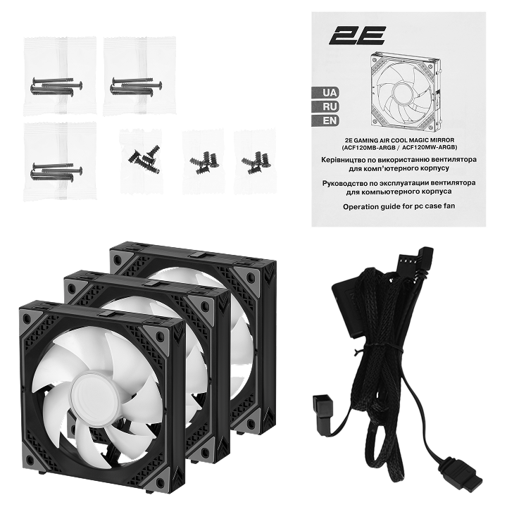 Корпусні вентилятори 2E GAMING Air Cool Magic Mirror ACF120MB-ARGB, 3x120мм, 2000rpm, 4pin PWM +5VARGB, 20.5dBa, чорний Киев - изображение 3