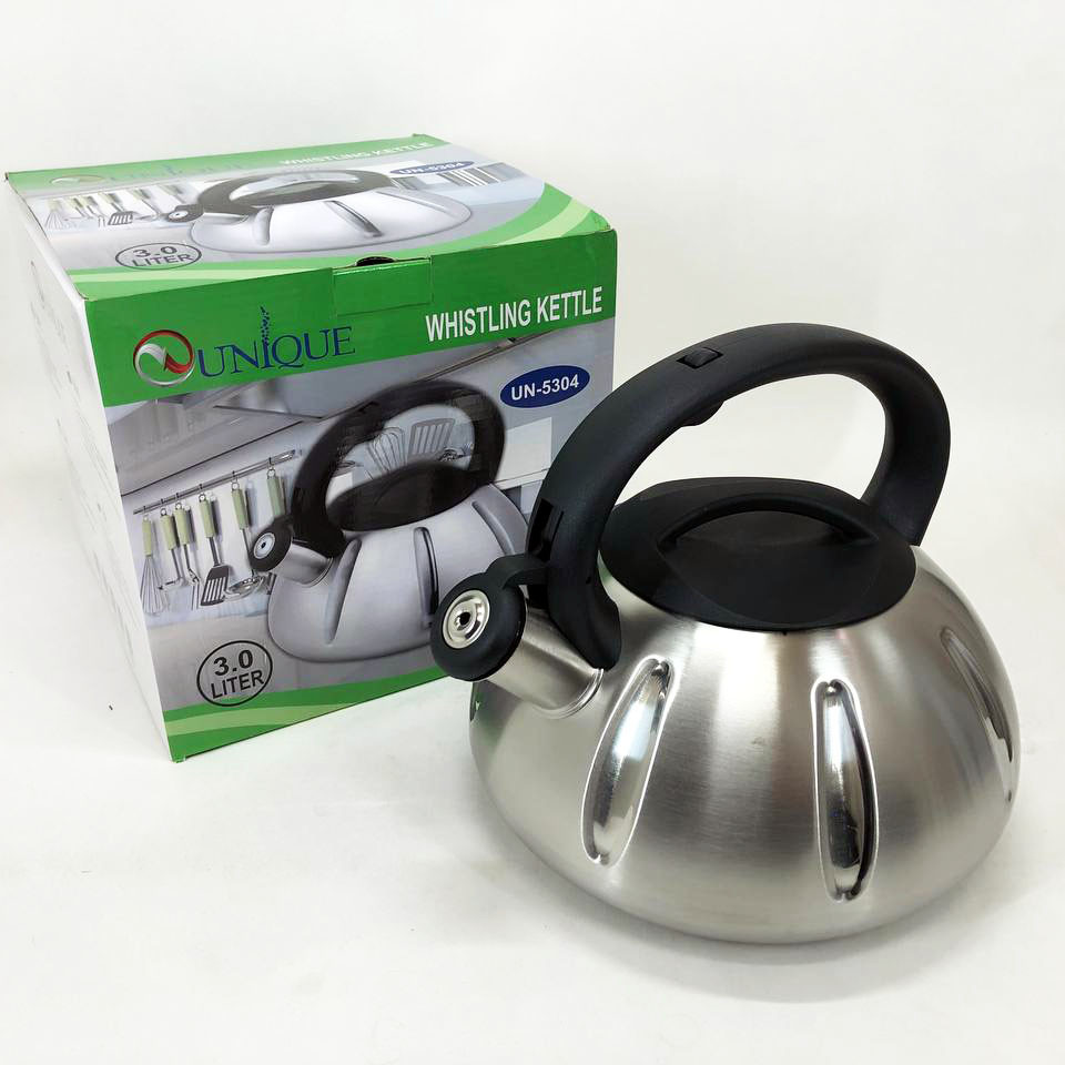 Чайник стальной со свистком на плиту Unique, Чайник металлический со свистком газовый 3 литра BU-46 Львов - изображение 5