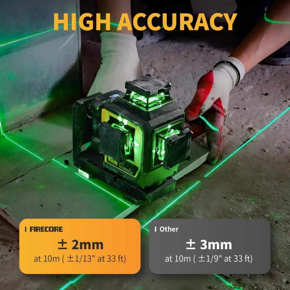 Лазерный уровень нивелир Firecore F95T-XG 3D 360 (12 линий) 4000мА с 2-мя аккумуляторами Винница - изображение 6