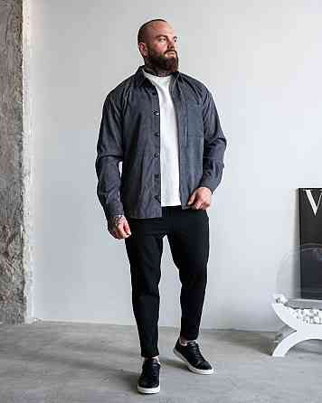Вельветовая Мужская рубашка с длинным рукавом на пуговицах повседневная синяя Одесса