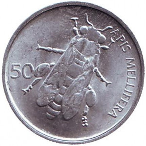 Медоносная пчела. Монета 50 стотинов. 1993 год, Словения. (БЕ) Полтава - изображение 1