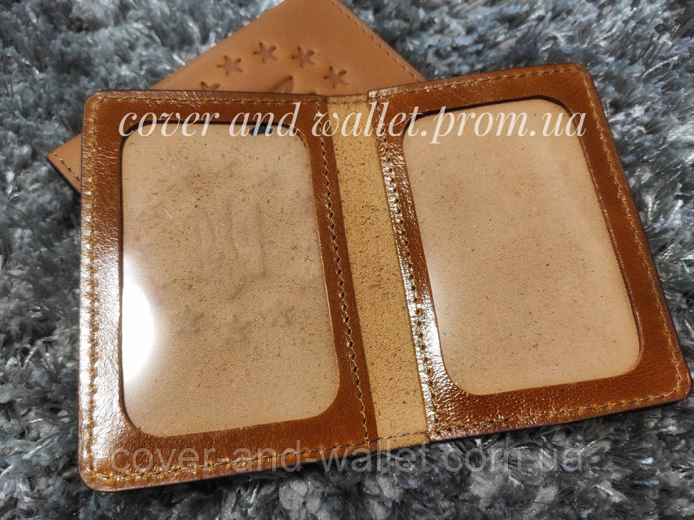 Желтая кожаная обложка на id паспорт и права с гербом Украины Киев - изображение 6