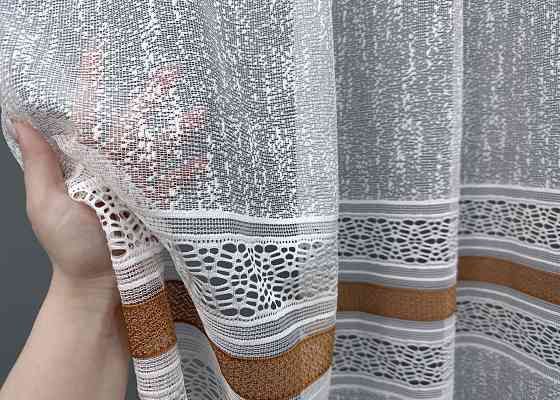 Тюль VR-Textil 1550т Bari Жакард Білий з коричневим 300х270 см (42-0474) Київ