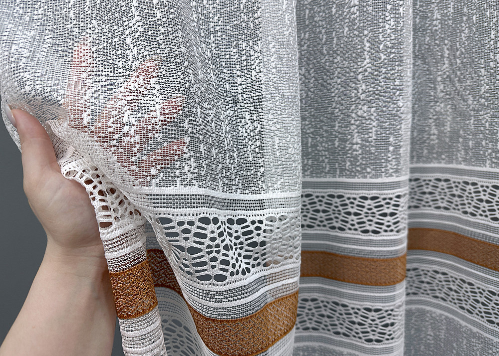 Тюль VR-Textil 1550т Bari Жакард Білий з коричневим 300х270 см (42-0474) Київ - фото 4