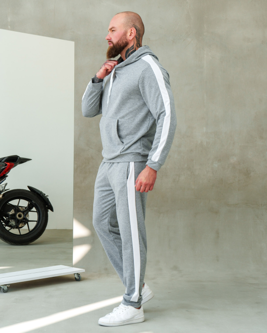 Костюм спортивний чоловічий лампаси весна Сіро-Білий M Харків - фото 1