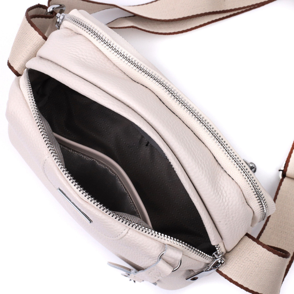 Елегантна сумка на два відділення з натуральної шкіри Vintage 22593 Білий Київ - фото 8