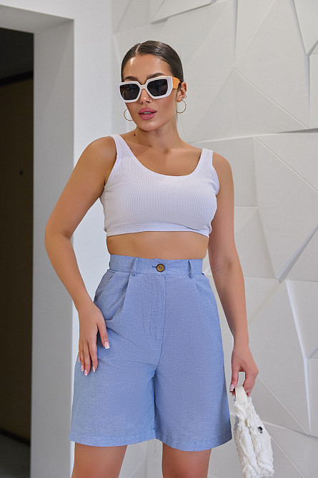 Женские льняные шорты-бермуды свободного кроя Bettie 42, Светлый джинс Киев - изображение 1