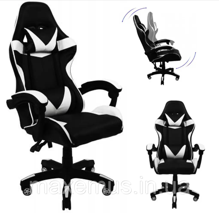 Кресло геймерское раскладное B 8 1 0 геймерский стул компьютерный с 2 подушками белый Мостиска - изображение 2