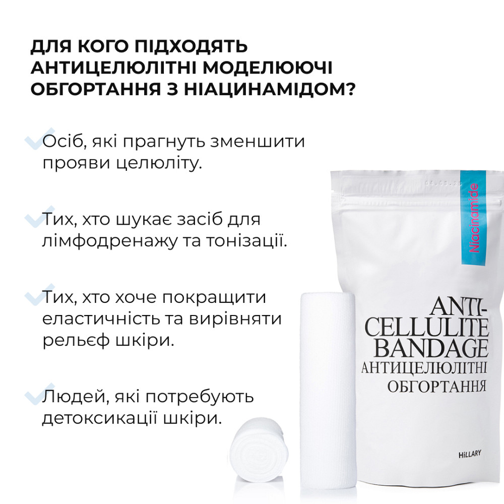 Комплекс антицеллюлитных моделирующих обертываний с Ниацинамидом Niacinamide Cold Slim Hillary (6 уп.) Киев - изображение 6