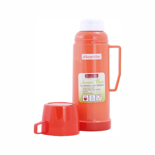 Термос 450мл скляна колба + пластикова чашка (синій,зелений,червоний) KAMILLE 2070 Житомир