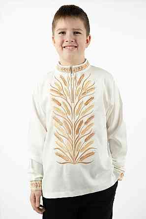 Вышиванка для мальчиков, с длинным рукавом льняная, молочная, топ 164 Киев