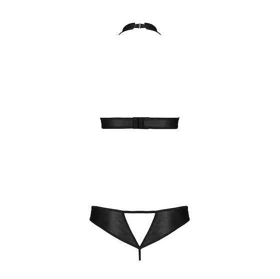 Комплект відкритий топ та трусики з екошкіри з люверсами Passion MALWIA SET OpenBra XXL/XXXL, black Sex Aura Київ
