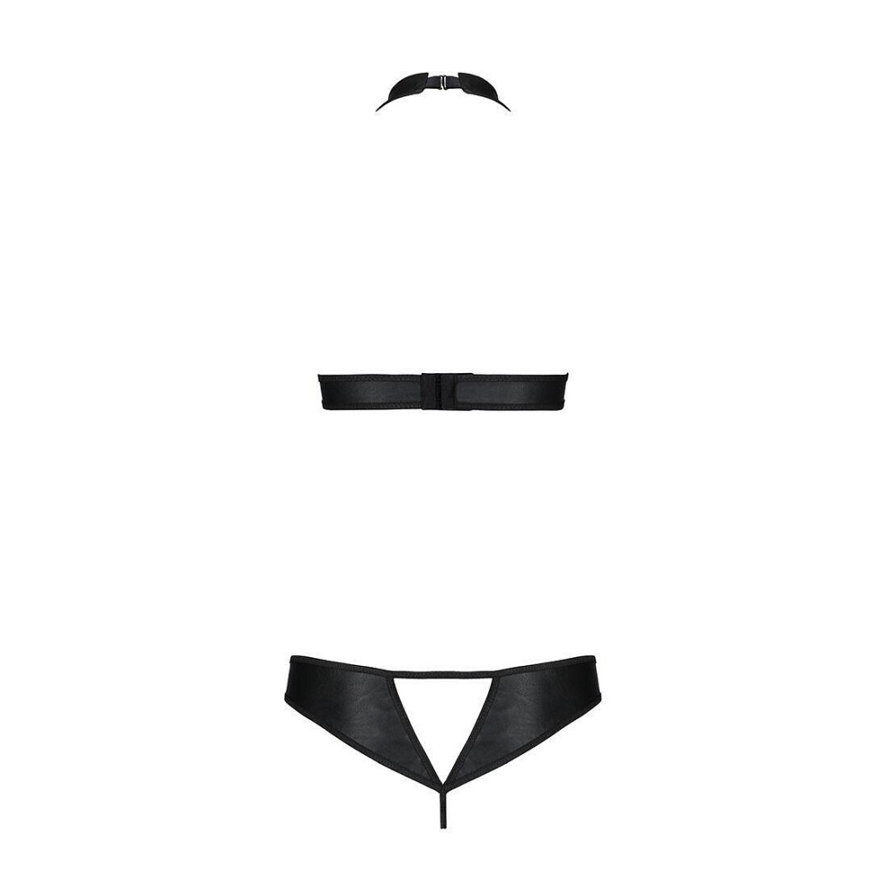 Комплект відкритий топ та трусики з екошкіри з люверсами Passion MALWIA SET OpenBra XXL/XXXL, black Sex Aura Київ - фото 4