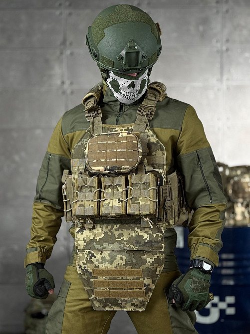 Плитоноска піксель з напашником у зборі з підсумками із камербандом під плити Одеса - фото 1